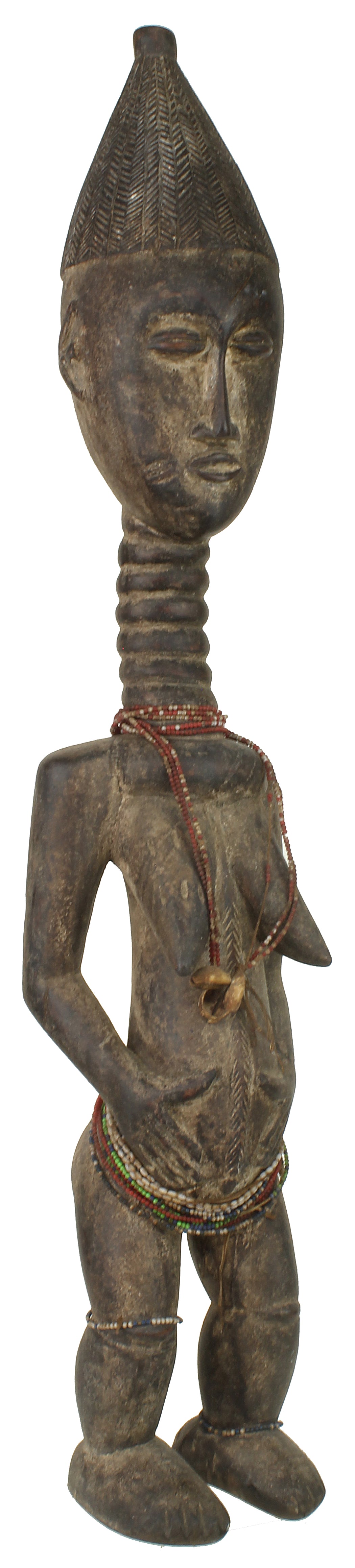 Very Tall Long Neck Baule Female Ancestor Spirit Statue | 34.5" - Niger Bend
