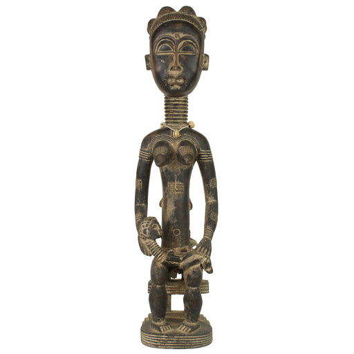 Very Tall Seated Baule Mother and Child Spirit Statue | 30" - Niger Bend