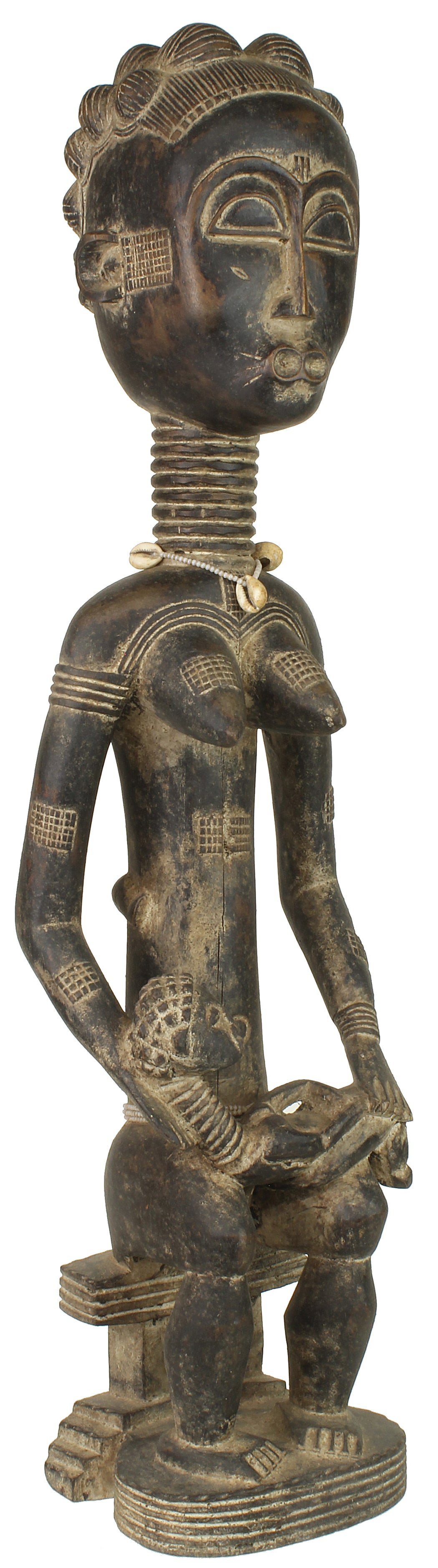 Very Tall Seated Baule Mother and Child Spirit Statue | 30" - Niger Bend