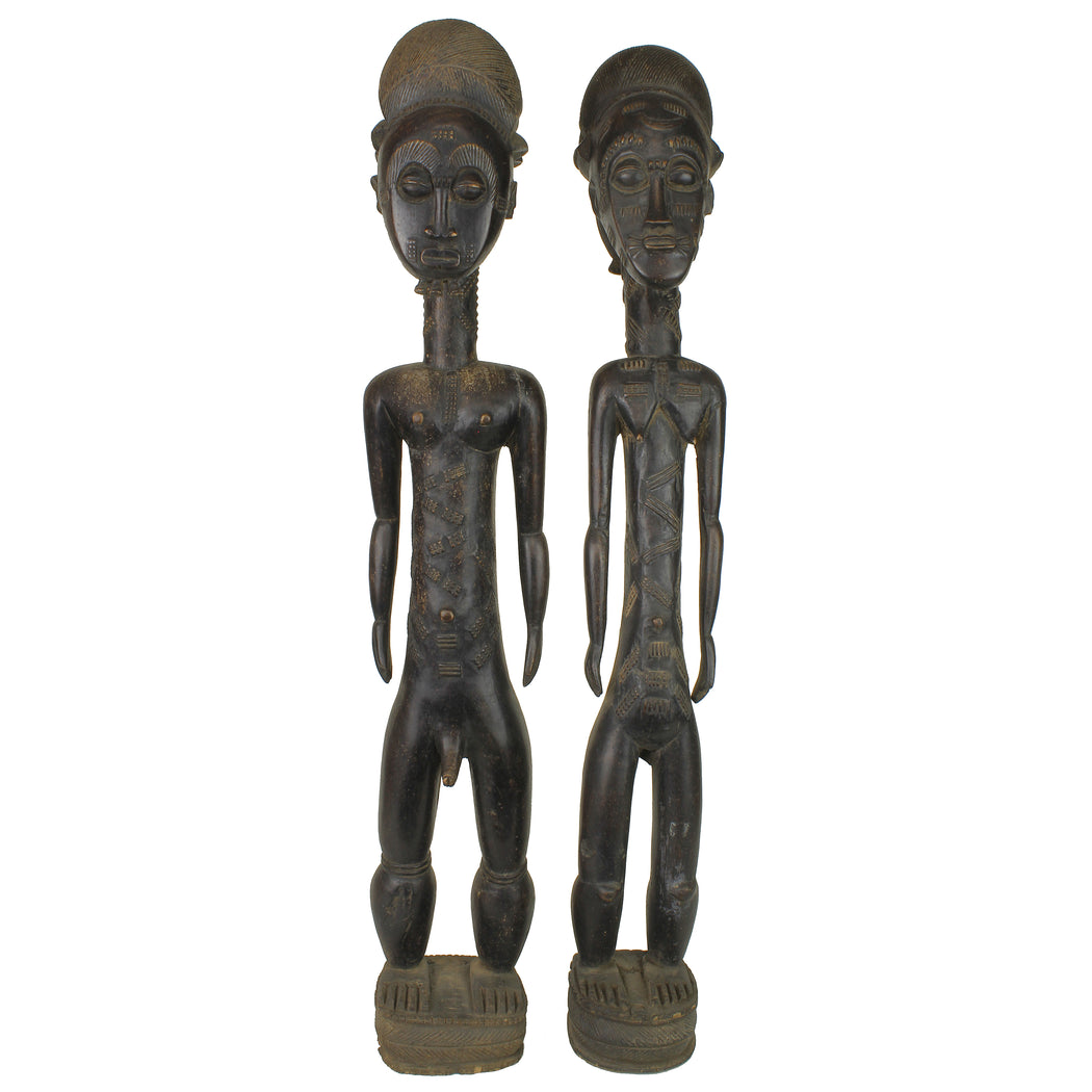 Very Large Baule Aise Usu Spirit Mate Statues Pair | 33" - Niger Bend