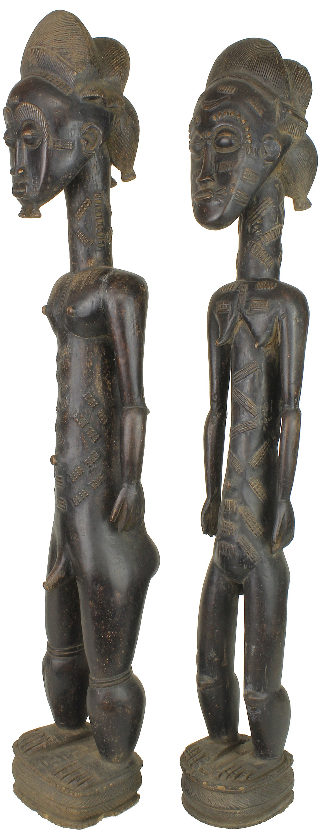Very Large Baule Aise Usu Spirit Mate Statues Pair | 33" - Niger Bend