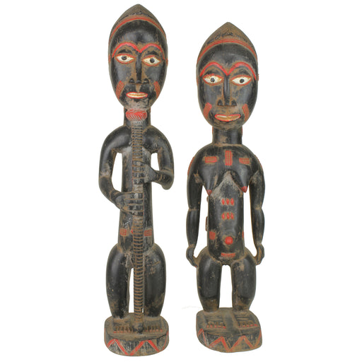 Very Tall Baule Aise Usu Spirit Mate Statues Pair | 25" - Niger Bend
