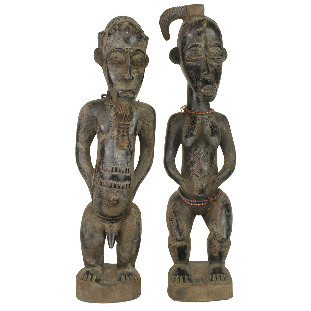 Large Baule Aise Usu Spirit Mate Statues Pair | 23" - Niger Bend