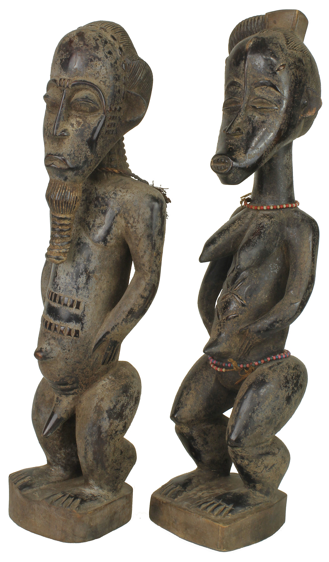Large Baule Aise Usu Spirit Mate Statues Pair | 23" - Niger Bend