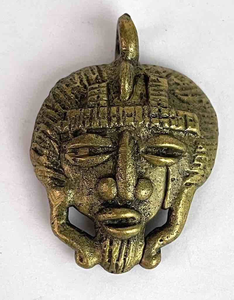 Small African Brass Mask Pendant - Burkina Faso