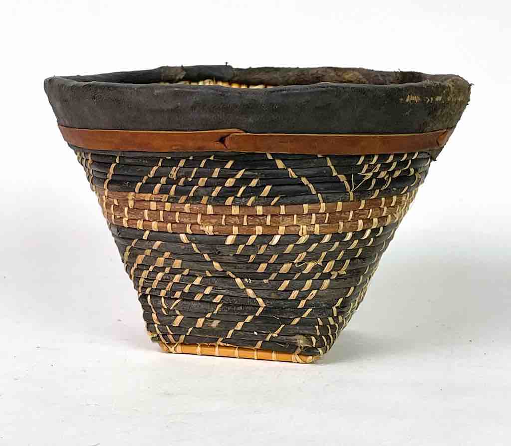 Small Mossi Leather Rim Basket - Burkina Faso | 6.5" x 4.5"