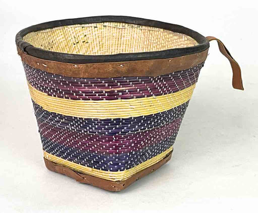 Small Mossi Square-bottom Round-top Leather Trim Colorful Straw Basket