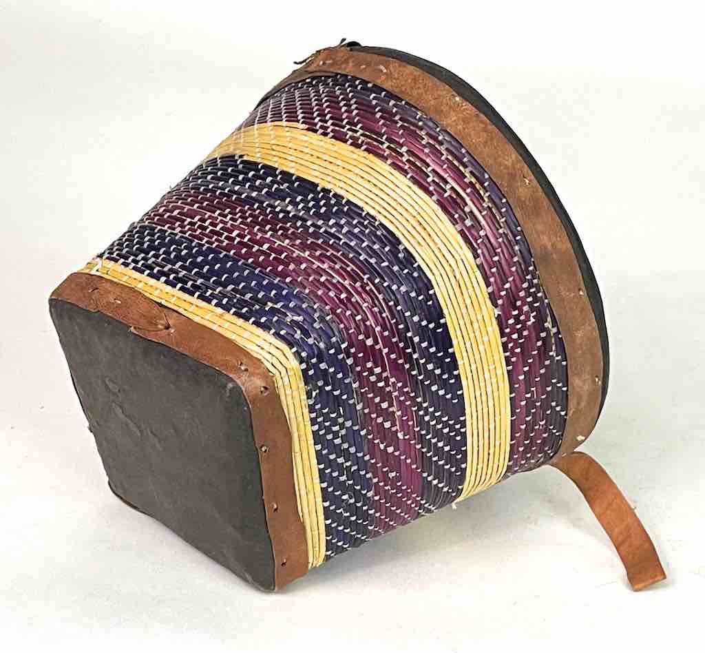 Small Mossi Square-bottom Round-top Leather Trim Colorful Straw Basket
