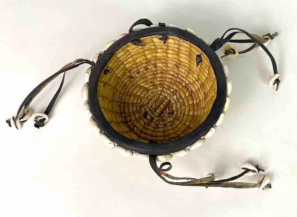Smallest sorghum stalk leather & cowrie trimmed basket