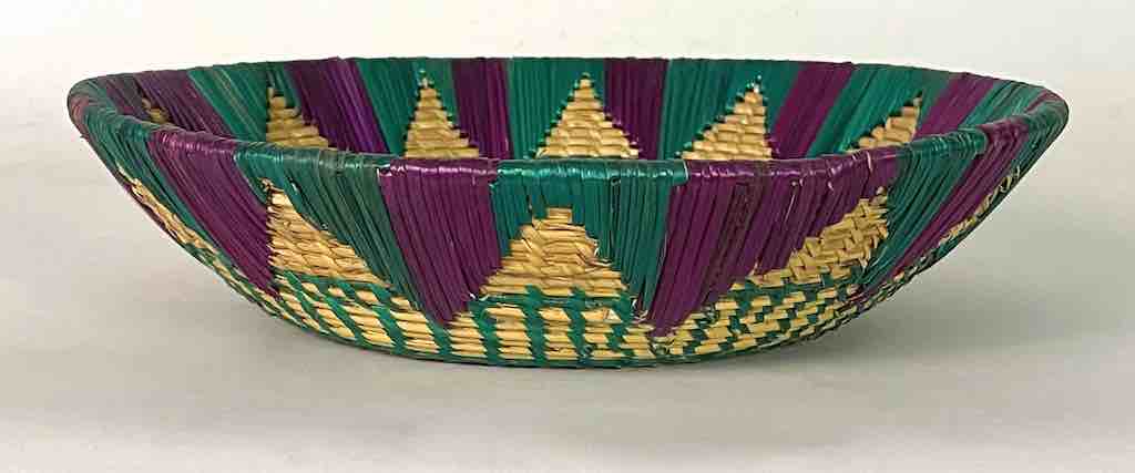 Shallow Light Sorghum Straw Baskets Purple & Green | 12.75" x 2.75"