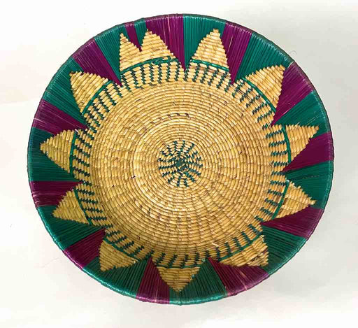 Shallow Light Sorghum Straw Baskets Purple & Green | 12.75" x 2.75"