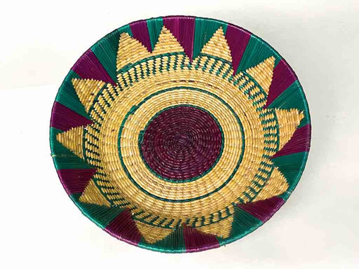 Shallow Light Sorghum Straw Baskets Purple & Green | 13.25" x 3.5"