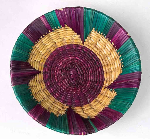 Shallow Light Sorghum Straw Baskets Purple & Green | 8" x 2.25"