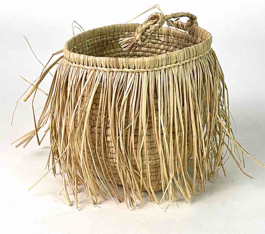 Fringed Cylindrical Swampgrass Basket - Benin