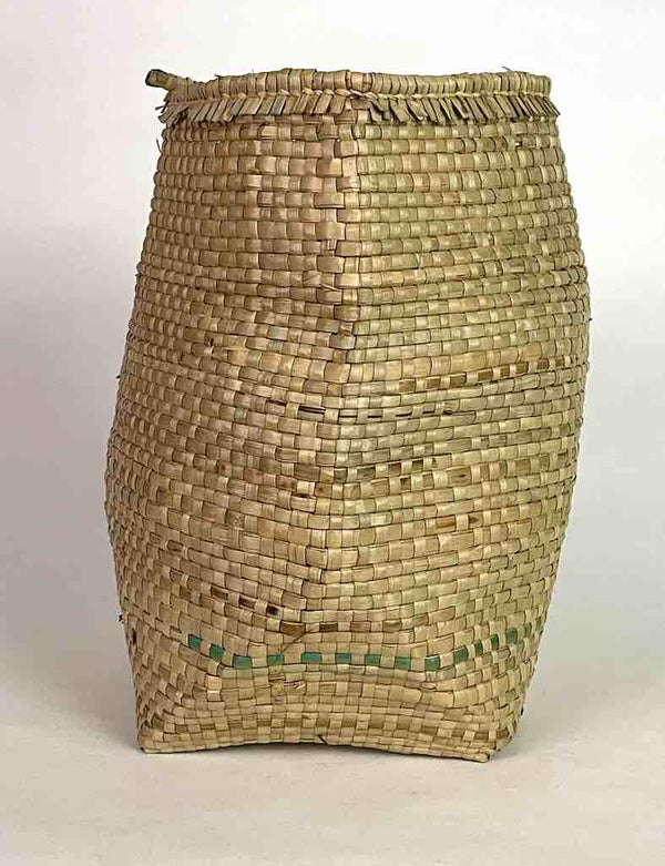Handwoven Flexible Small Green Accent Cylindrical Swampgrass Basket