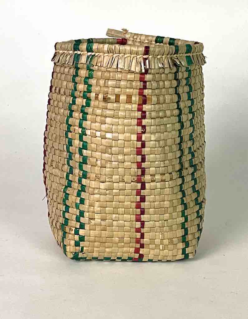 Small Deep Green/Red Striped Woven Flexible Swampgrass Basket - Togo