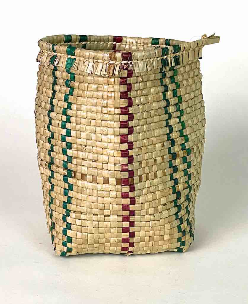 Small Deep Green/Red Striped Woven Flexible Swampgrass Basket - Togo