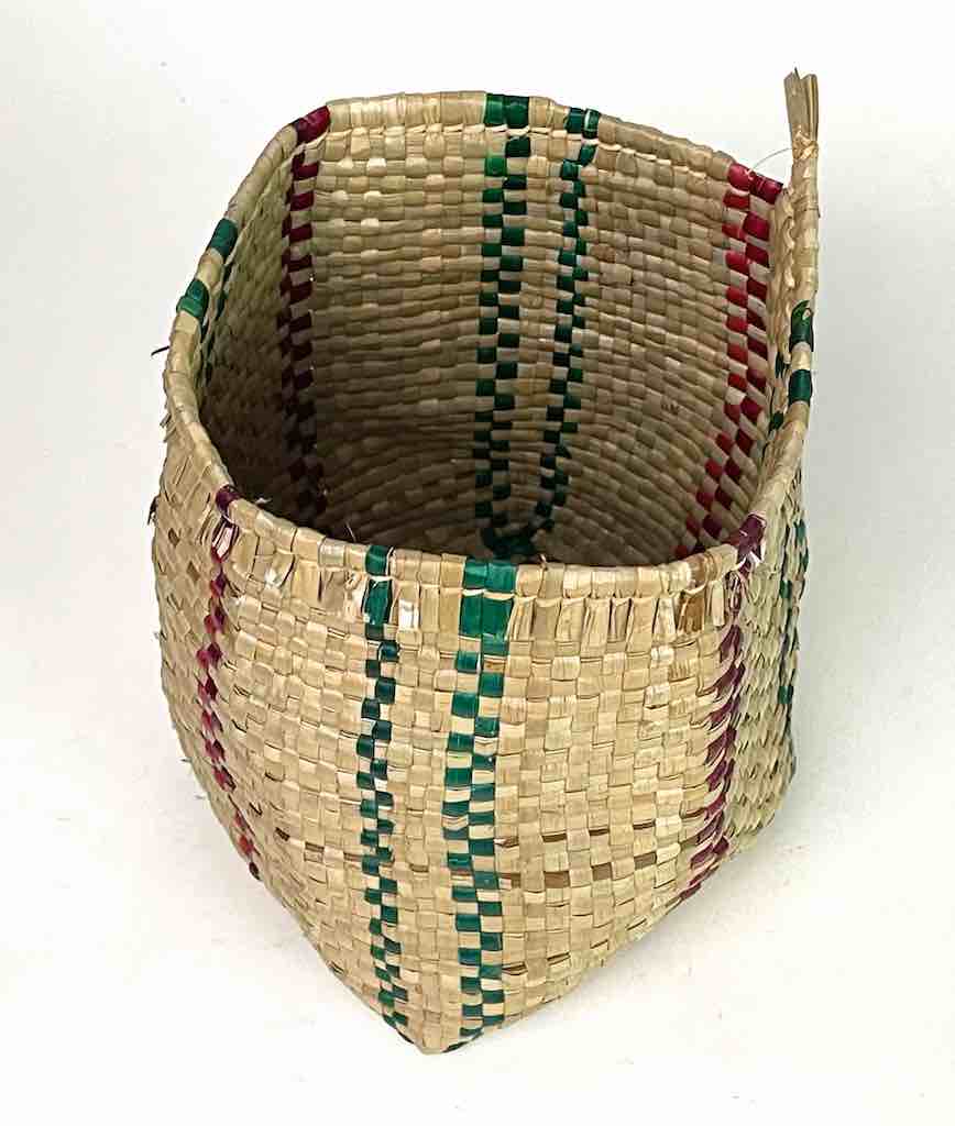 Small Deep Green/Red Striped Woven Flexible Swampgrass Basket - Togo