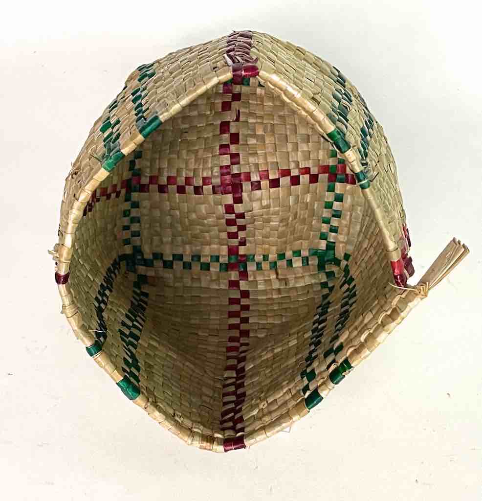 Small Deep Green/Red Striped Woven Flexible Swampgrass Basket - Togo