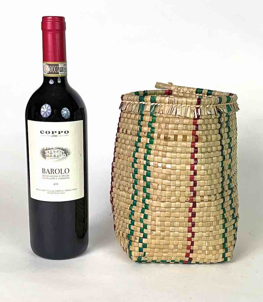 Small Deep Green/Red Striped Woven Flexible Swampgrass Basket - Togo