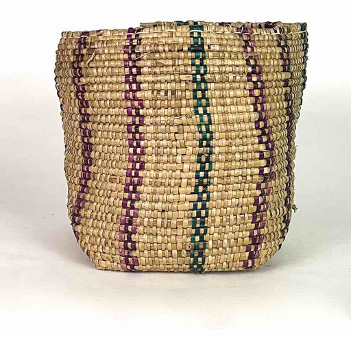 Medium Dark Green/Maroon Striped Woven Flexible Deep Swampgrass Basket - Togo