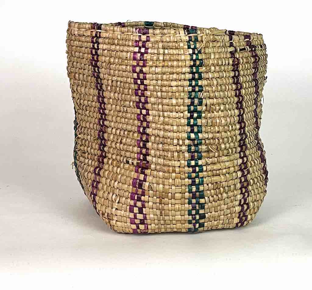 Medium Dark Green/Maroon Striped Woven Flexible Deep Swampgrass Basket - Togo