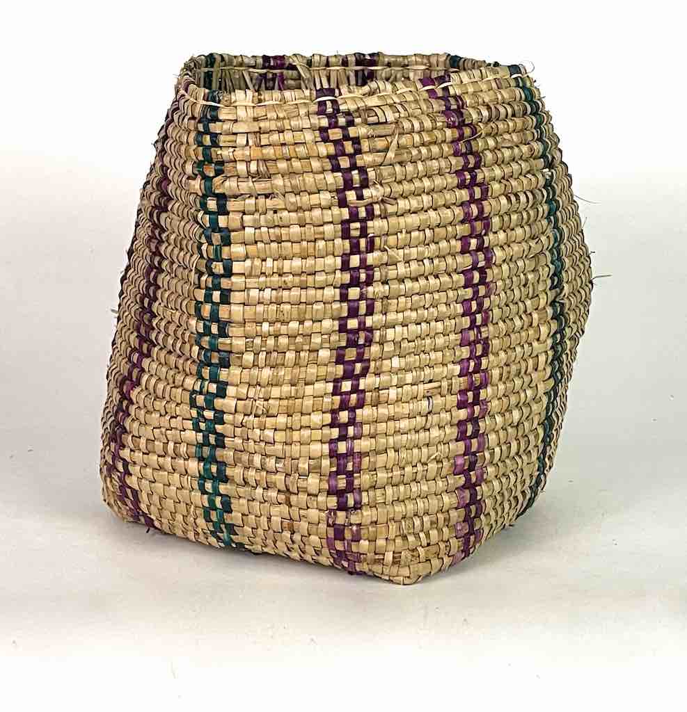 Medium Dark Green/Maroon Striped Woven Flexible Deep Swampgrass Basket - Togo