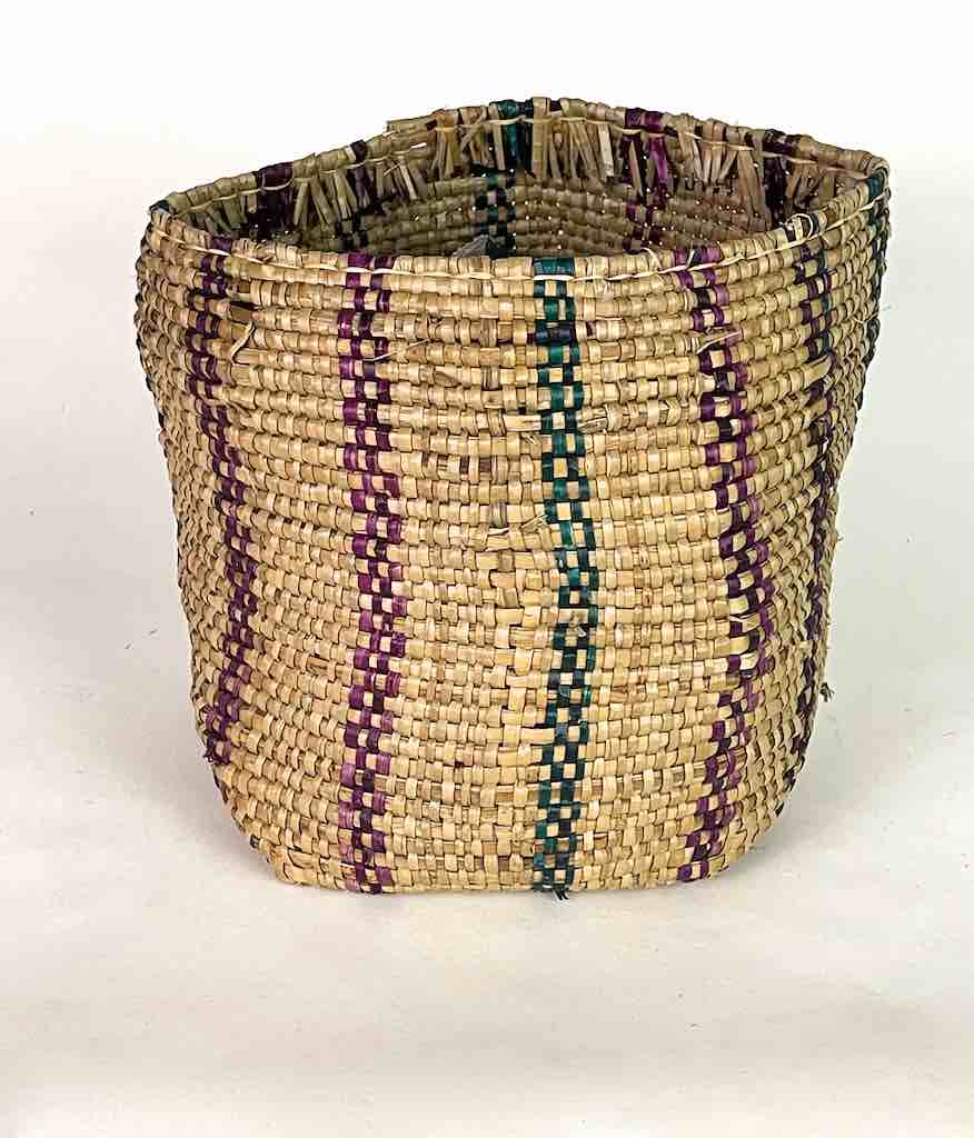 Medium Dark Green/Maroon Striped Woven Flexible Deep Swampgrass Basket - Togo
