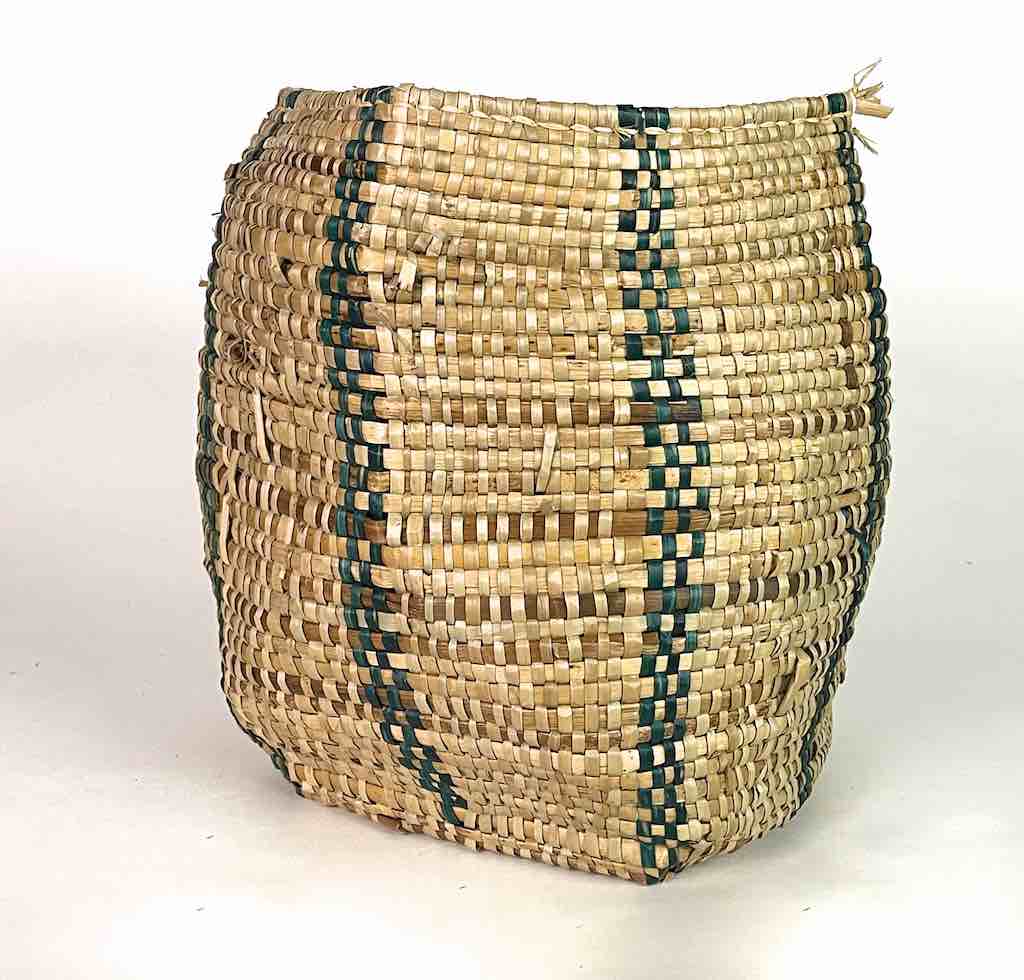 Medium Dark Green Striped Woven Flexible Deep Swampgrass Basket - Togo