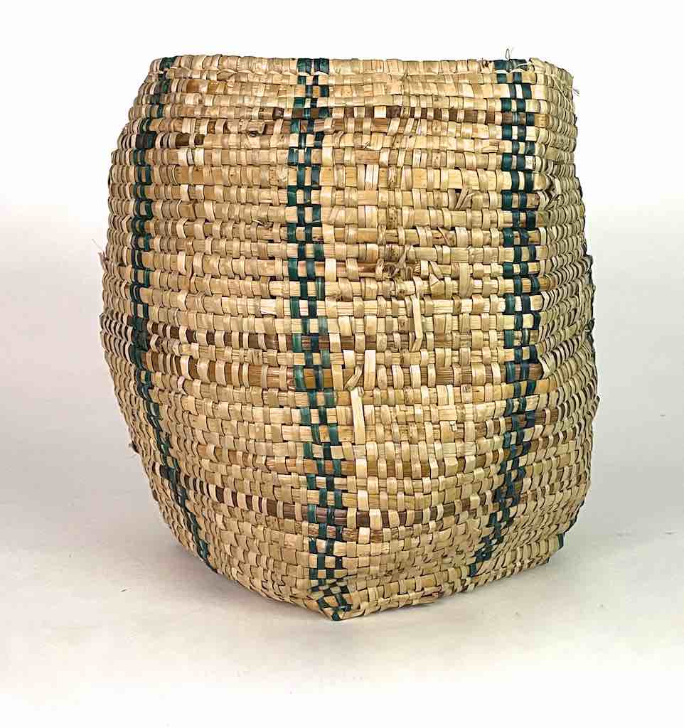 Medium Dark Green Striped Woven Flexible Deep Swampgrass Basket - Togo