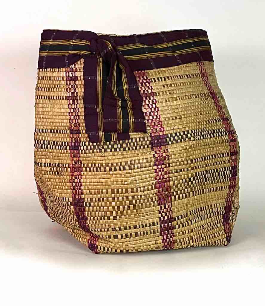Large Deep Flexible Swampgrass Basket, Cloth Rim - Benin