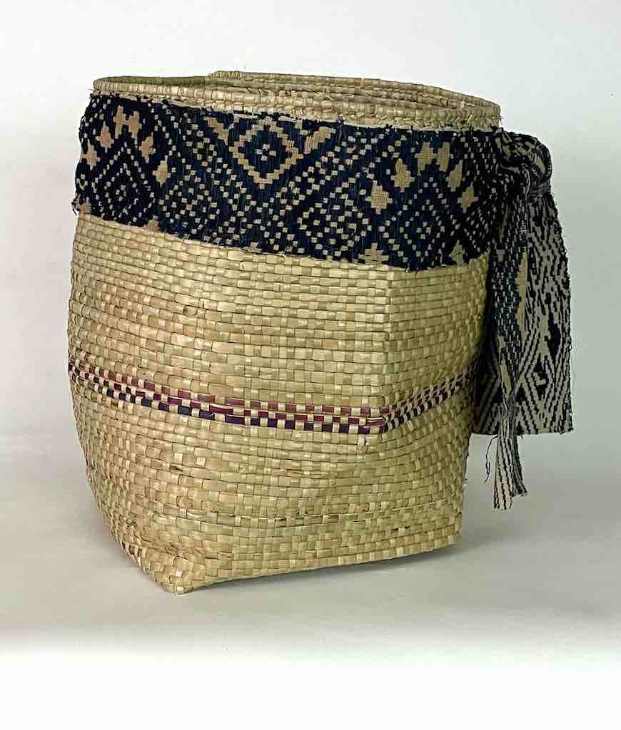 Deep Flexible Swampgrass Basket, Vintage Cloth Rim - Benin