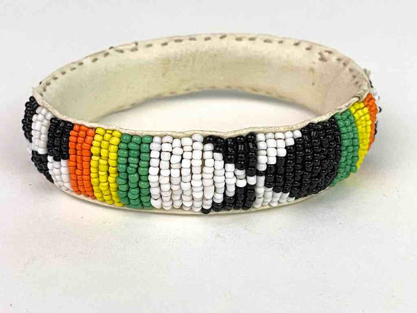 2-Color Wide beaded white leather bracelet