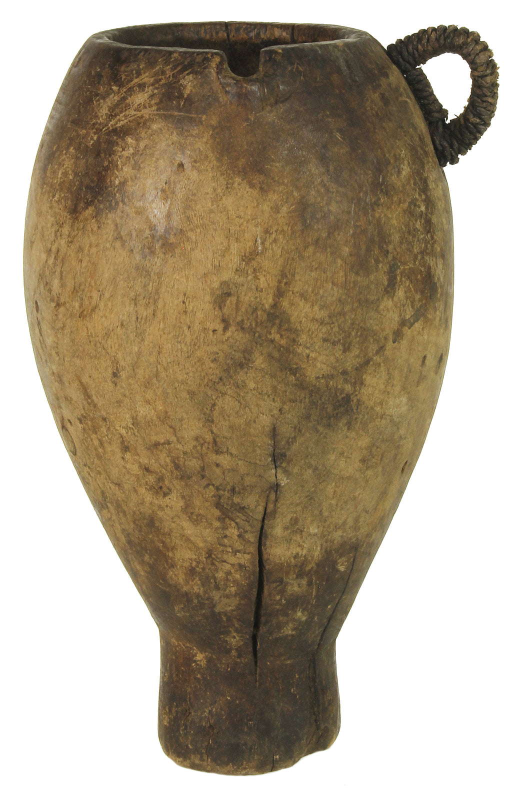 Vintage Wood & Leather Vessel from Congo, Africa | 11.5" - Niger Bend