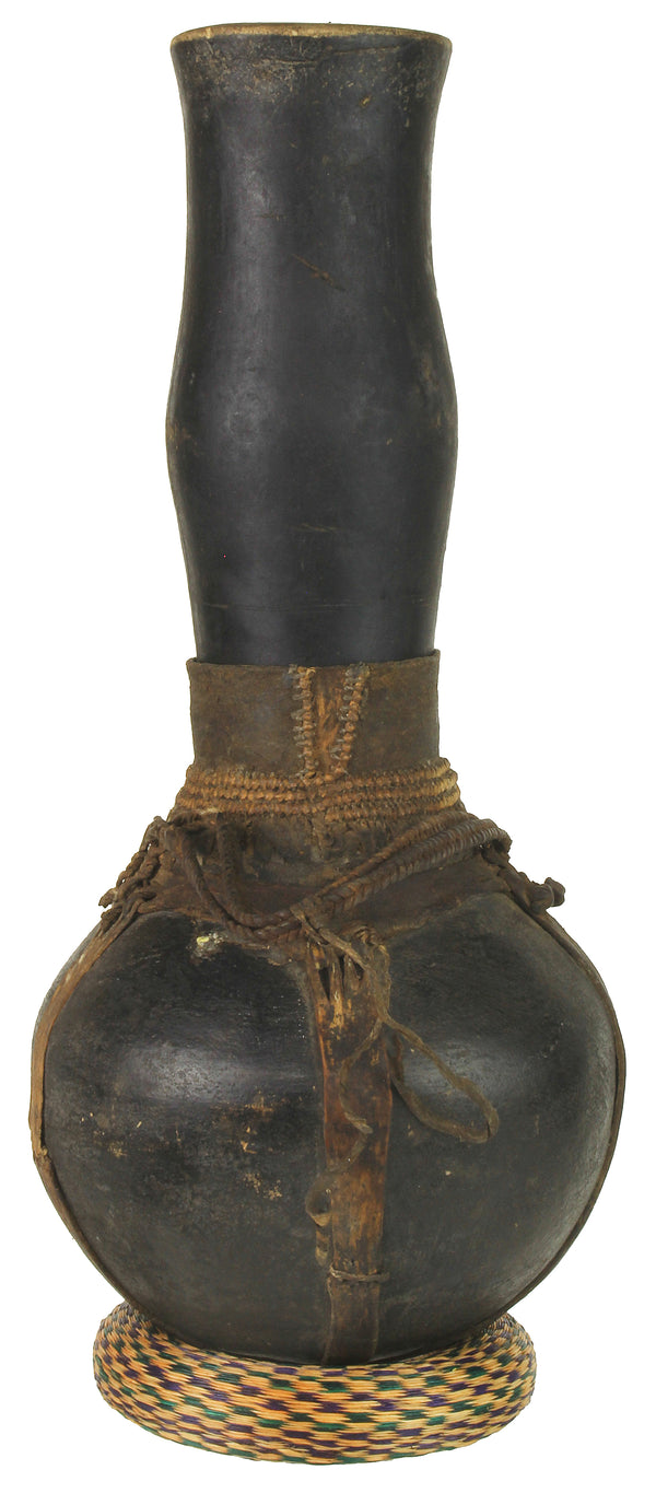 Vintage Wooden & Leather Milk Vessel from Congo, Africa | 16" - Niger Bend