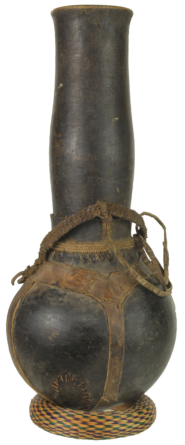 Vintage Wooden & Leather Milk Vessel from Congo, Africa | 17" - Niger Bend