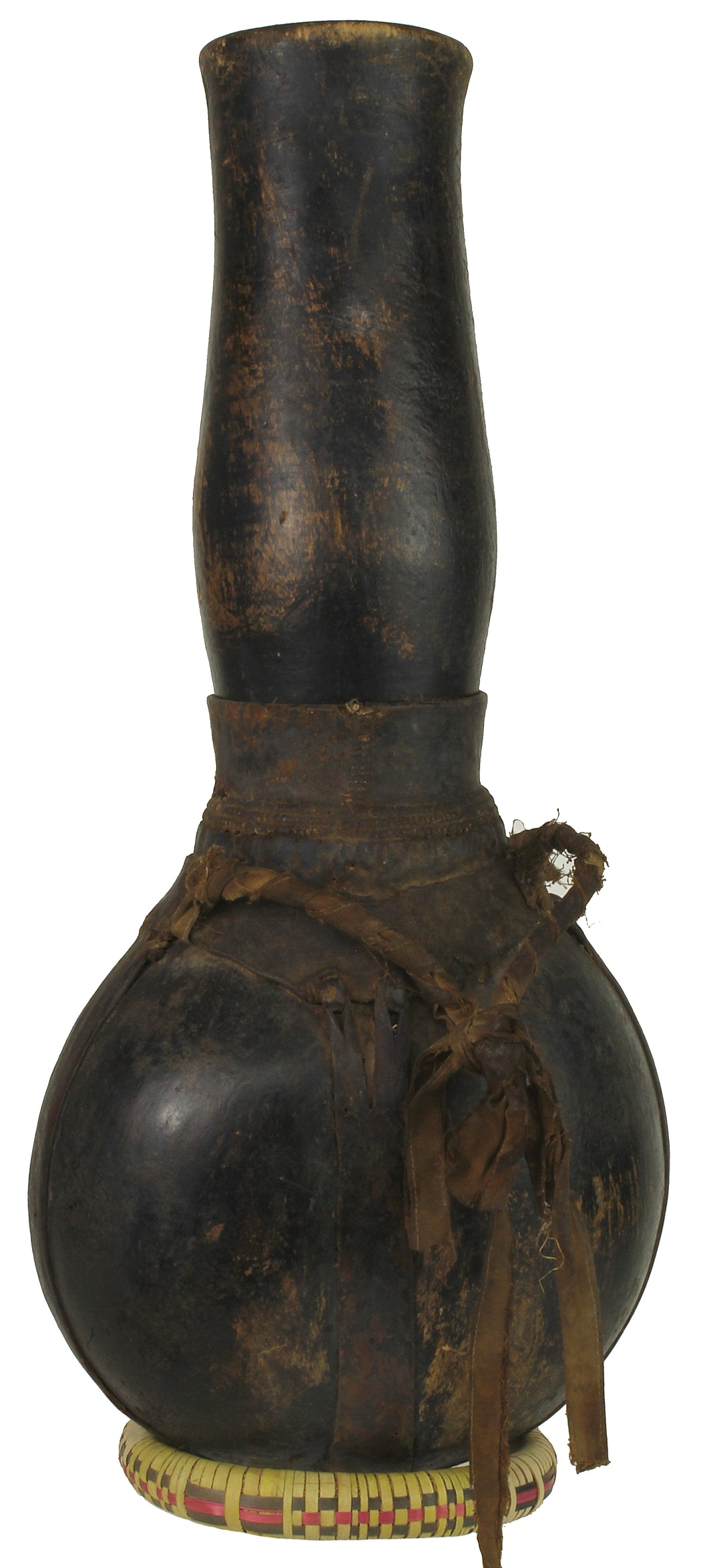 Vintage Wooden & Leather Milk Vessel from Congo, Africa | 19" - Niger Bend