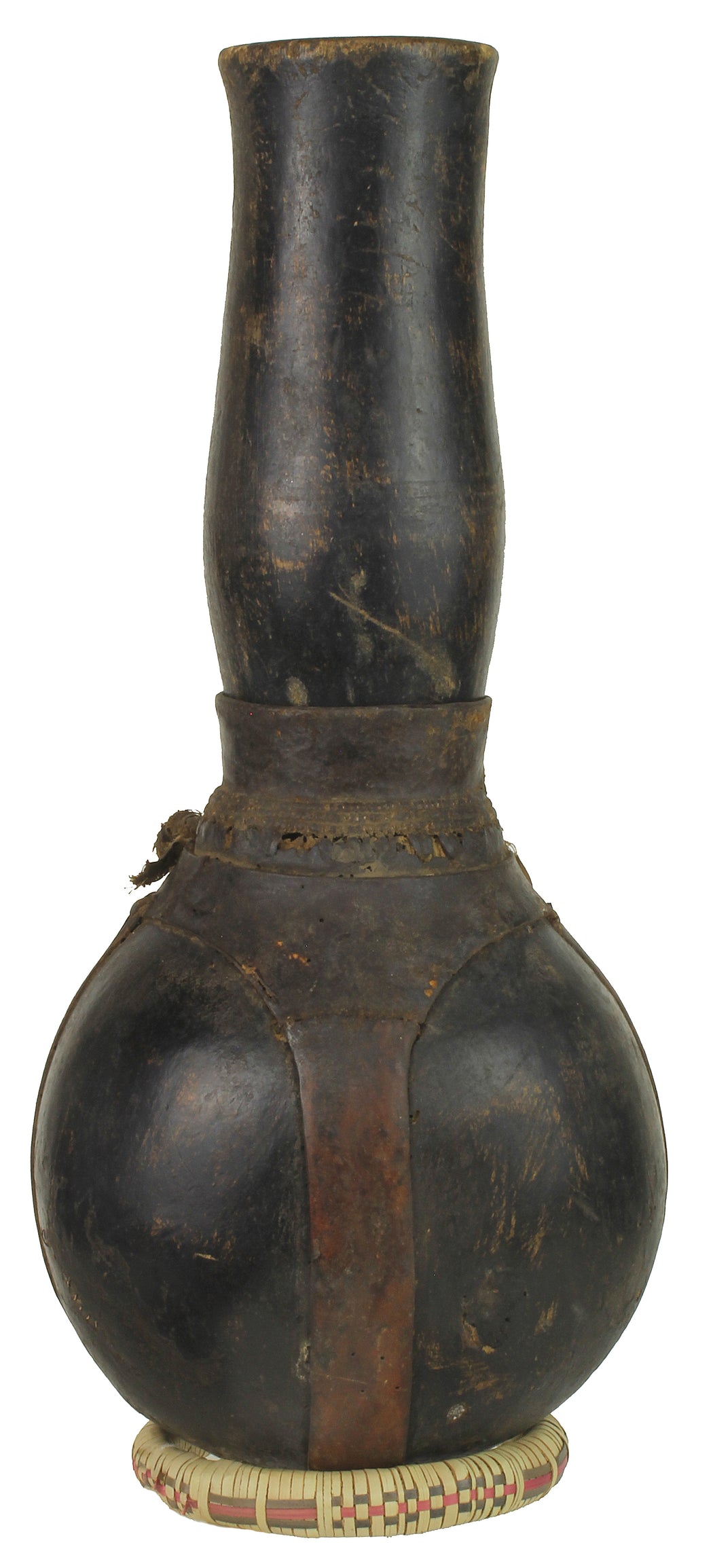 Vintage Wooden & Leather Milk Vessel from Congo, Africa | 19" - Niger Bend