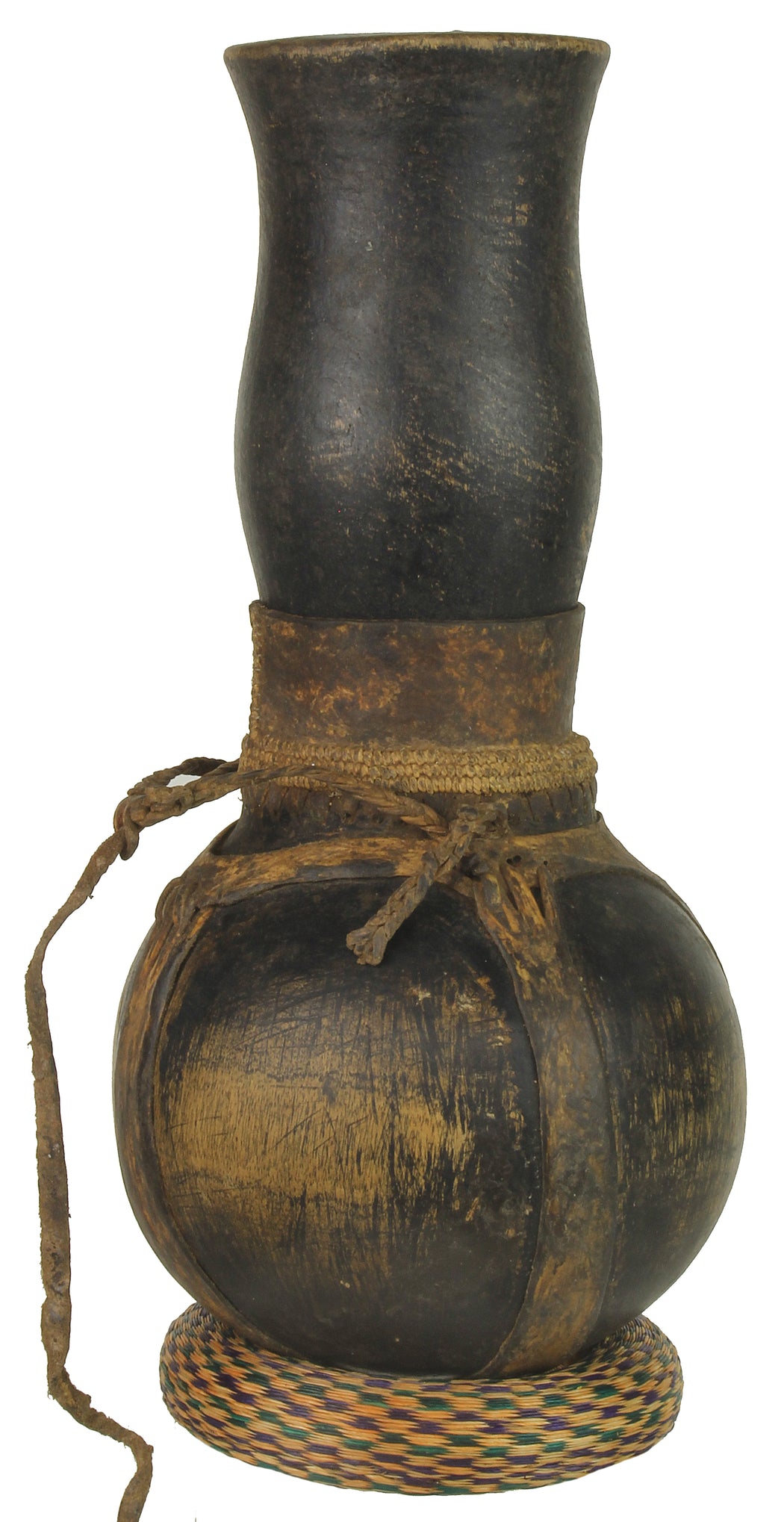 Vintage Wooden & Leather Milk Vessel from Congo, Africa | 14" - Niger Bend
