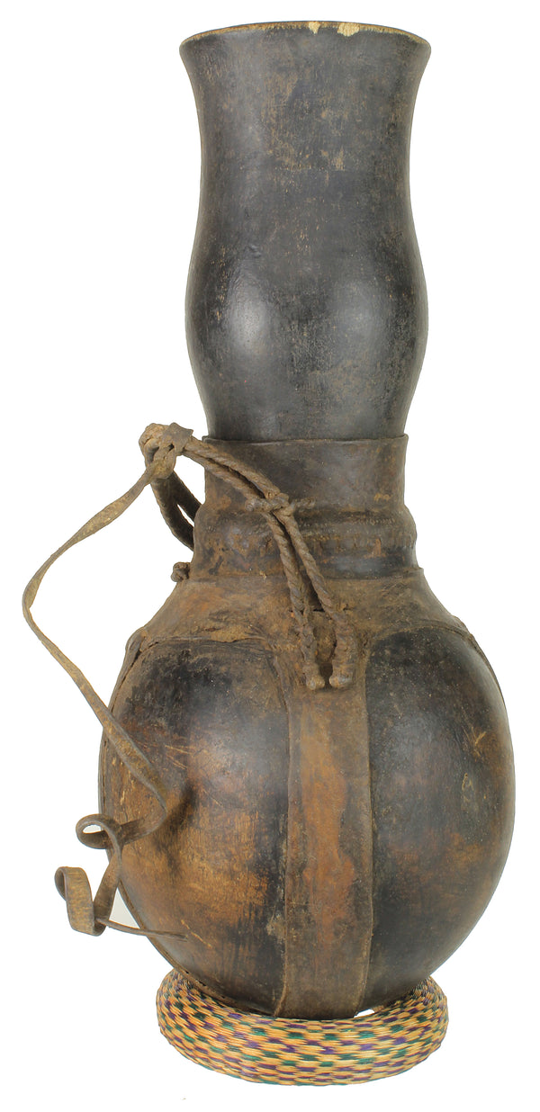Vintage Wooden & Leather Milk Vessel from Congo, Africa | 17" - Niger Bend