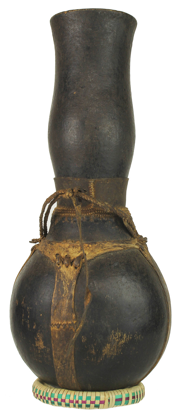 Vintage Wooden & Leather Milk Vessel from Congo, Africa | 18.5" - Niger Bend