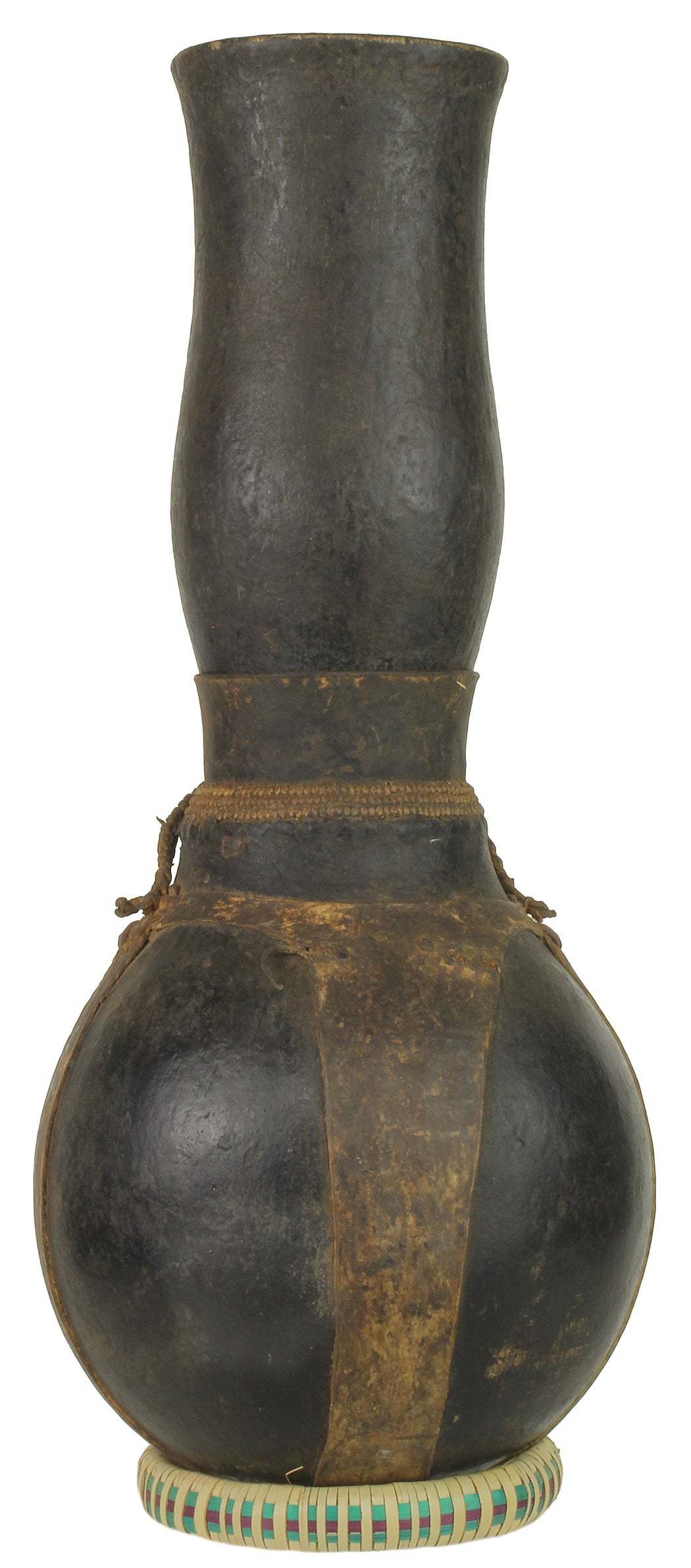 Vintage Wooden & Leather Milk Vessel from Congo, Africa | 18.5" - Niger Bend