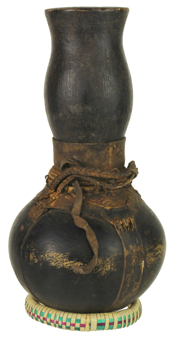Vintage Wooden & Leather Milk Vessel from Congo, Africa | 14" - Niger Bend