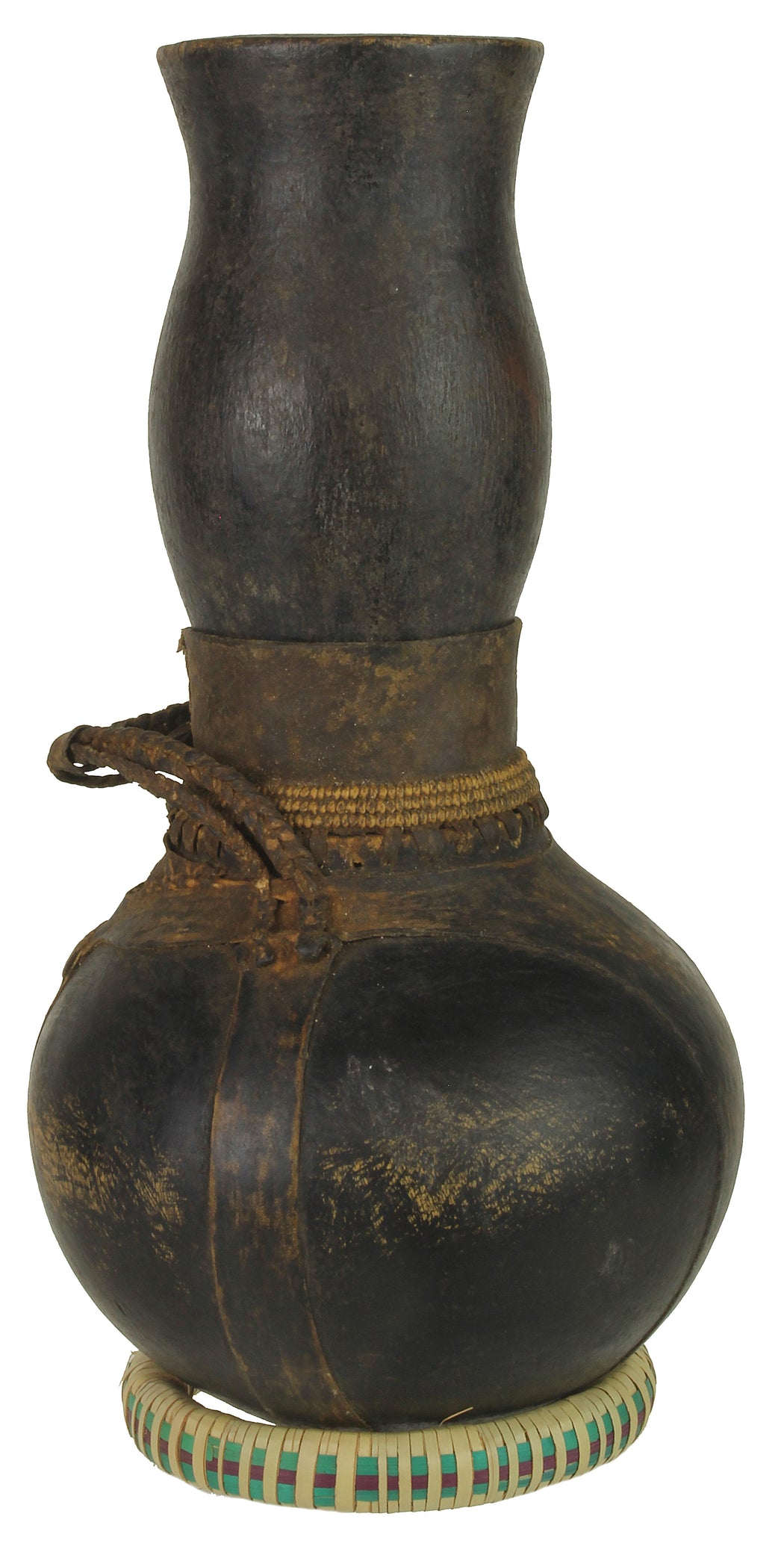 Vintage Wooden & Leather Milk Vessel from Congo, Africa | 14" - Niger Bend