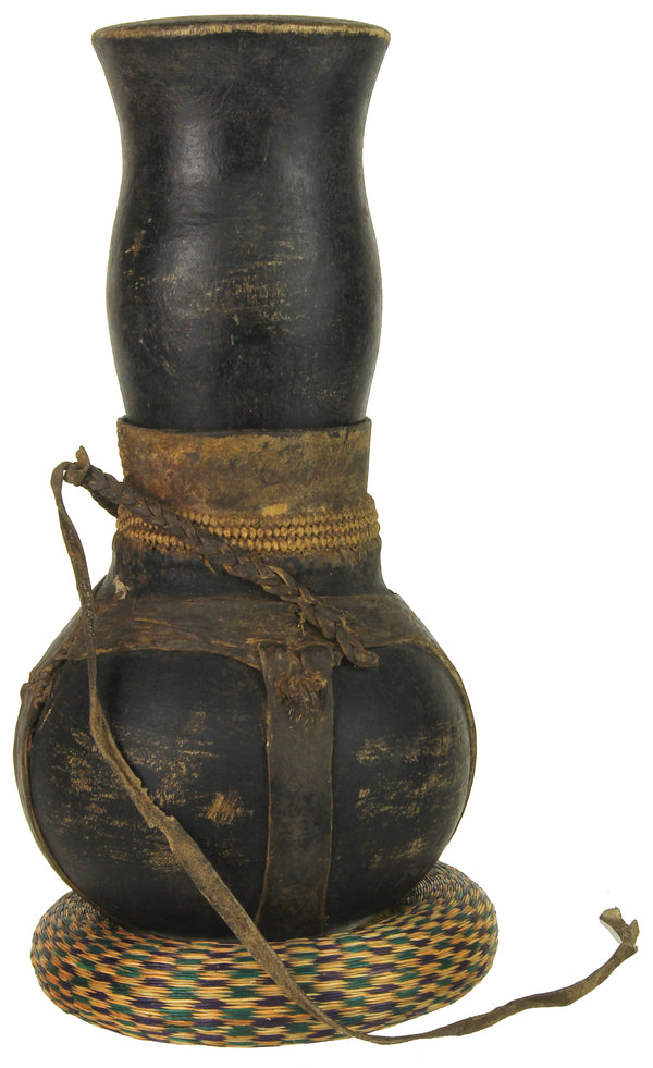 Vintage Wooden & Leather Milk Vessel from Congo, Africa | 11" - Niger Bend