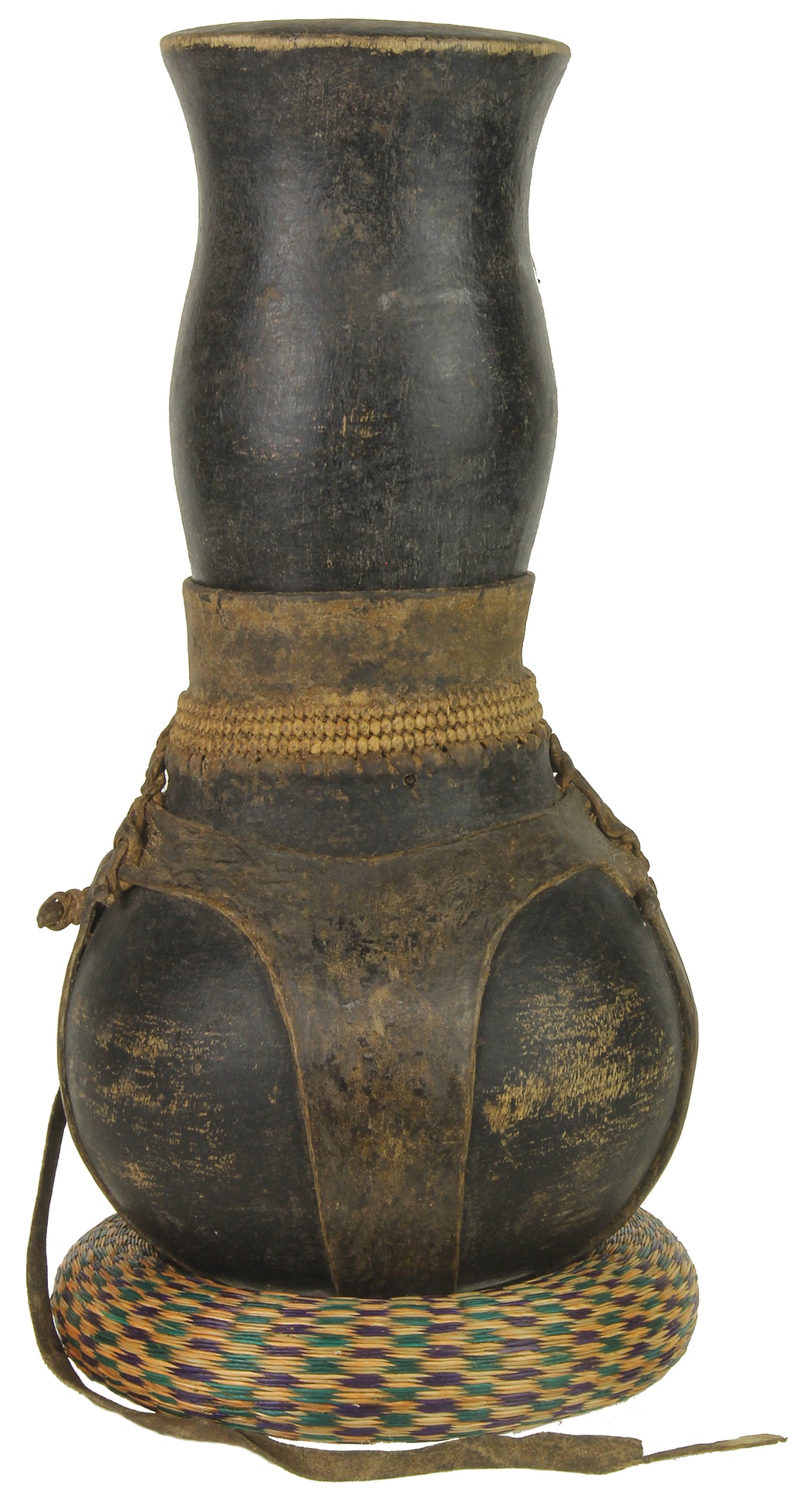 Vintage Wooden & Leather Milk Vessel from Congo, Africa | 11" - Niger Bend