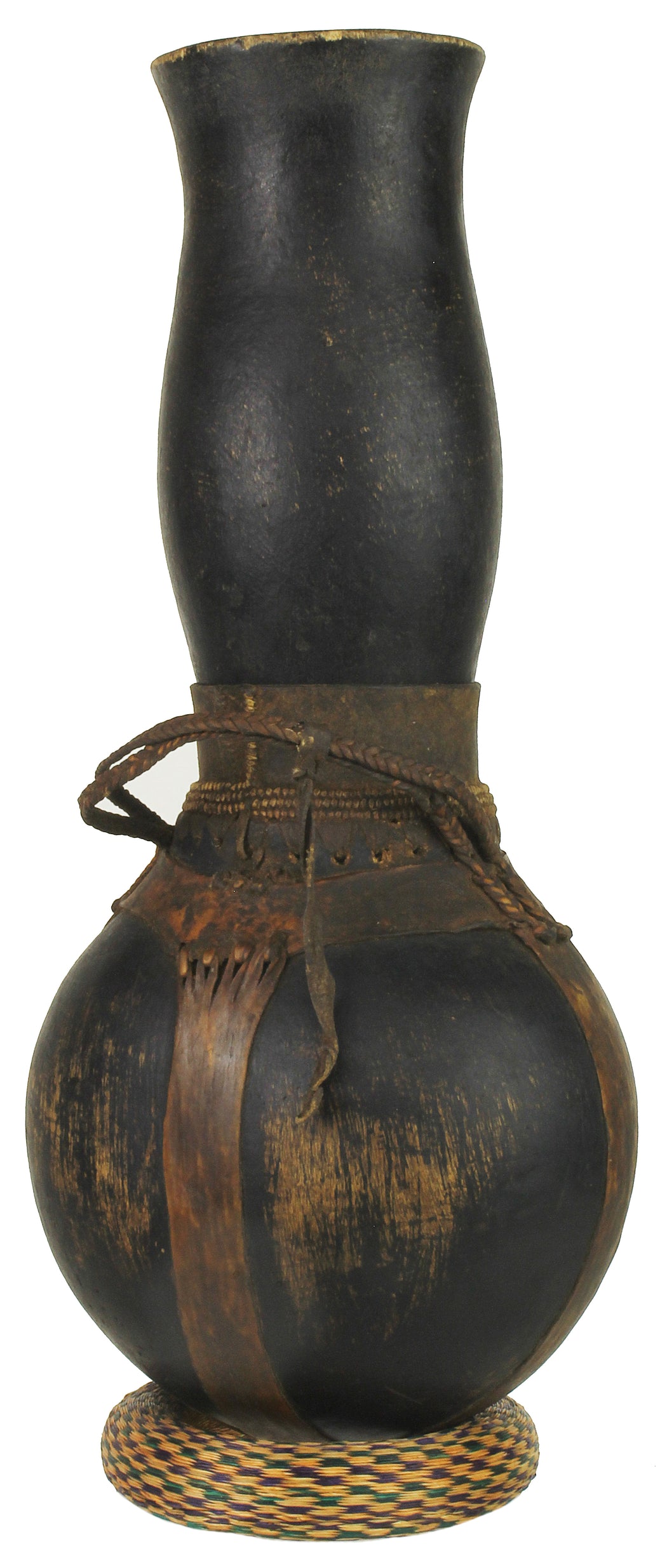 Vintage Wooden & Leather Milk Vessel from Congo, Africa | 17" - Niger Bend