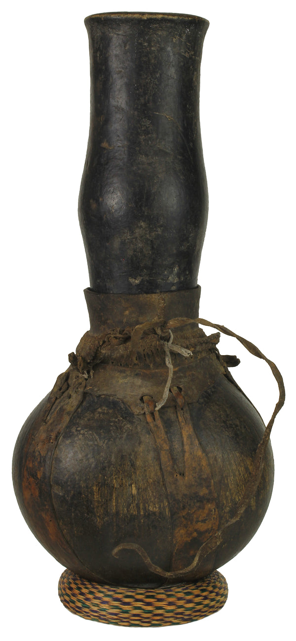 Vintage Wooden & Leather Milk Vessel from Congo, Africa | 18" - Niger Bend