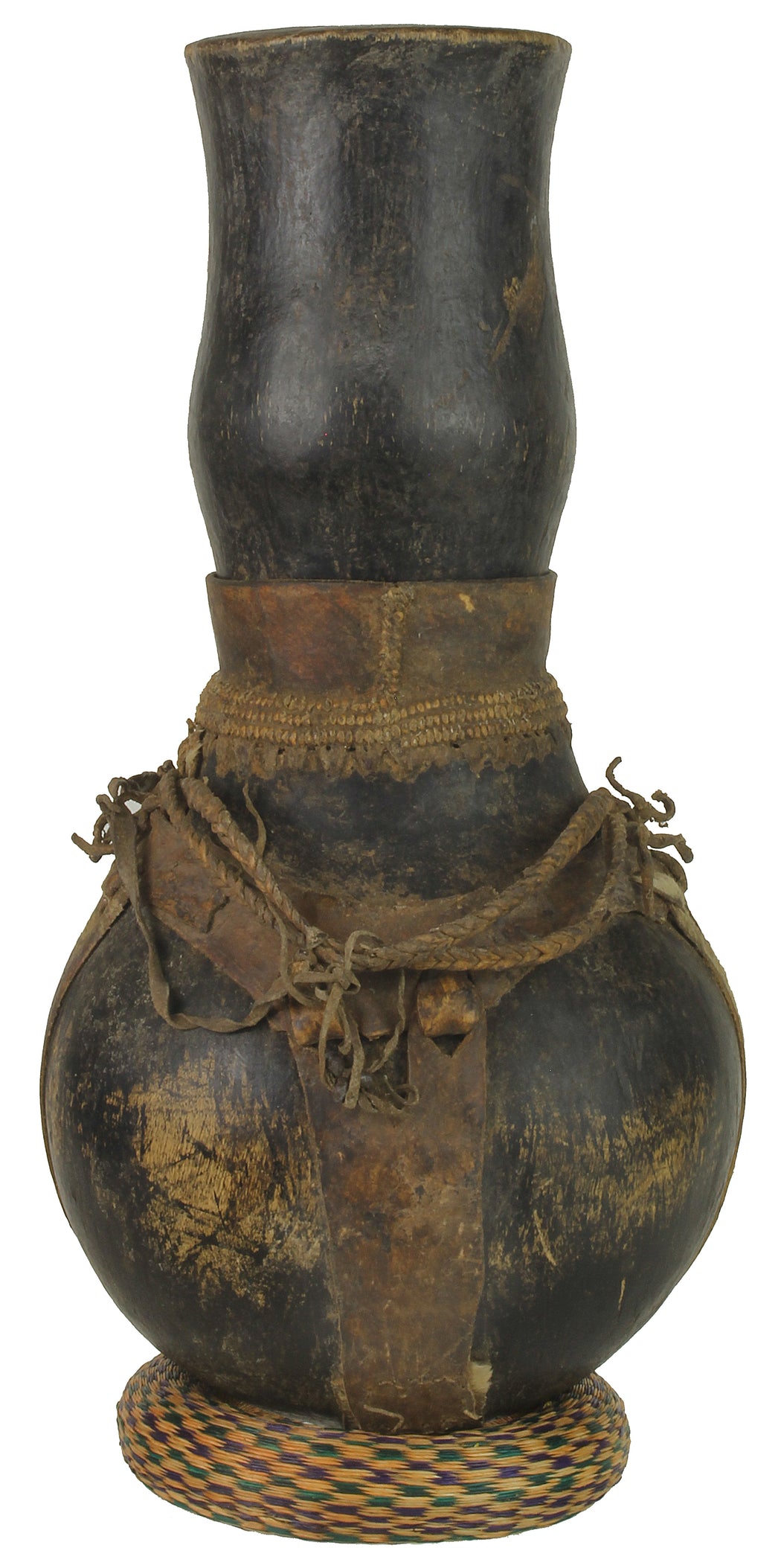Vintage Wooden & Leather Milk Vessel from Congo, Africa | 15" - Niger Bend