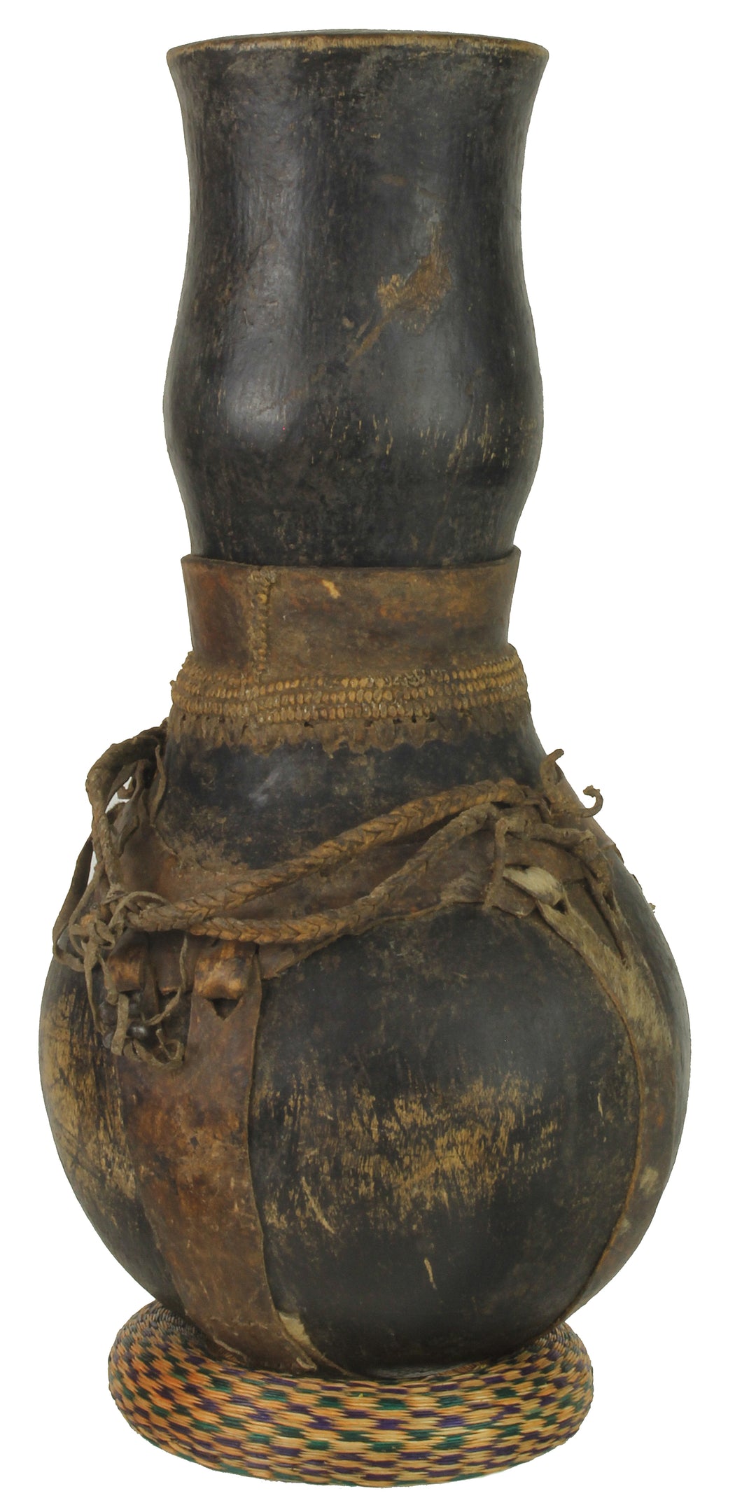 Vintage Wooden & Leather Milk Vessel from Congo, Africa | 15" - Niger Bend